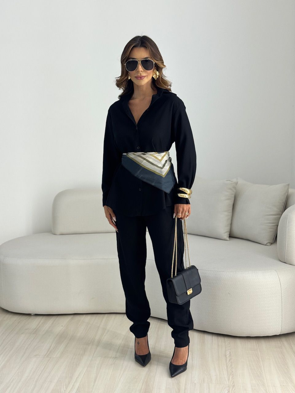CONJUNTO MONALISA CAMISA PRETO - 0067820032 - CAROLLA FERRARO