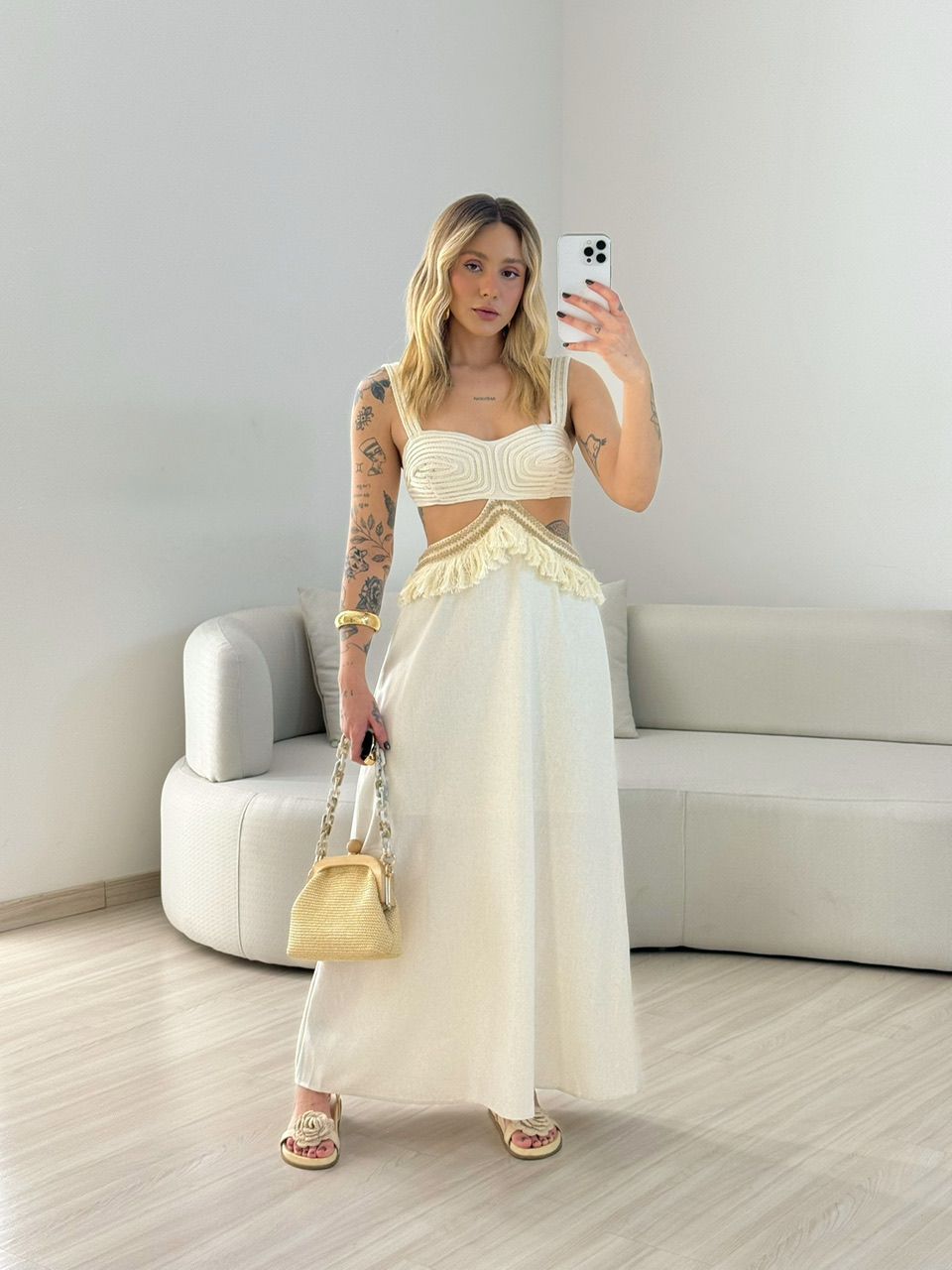 VESTIDO POLIANA ALÇA CRU