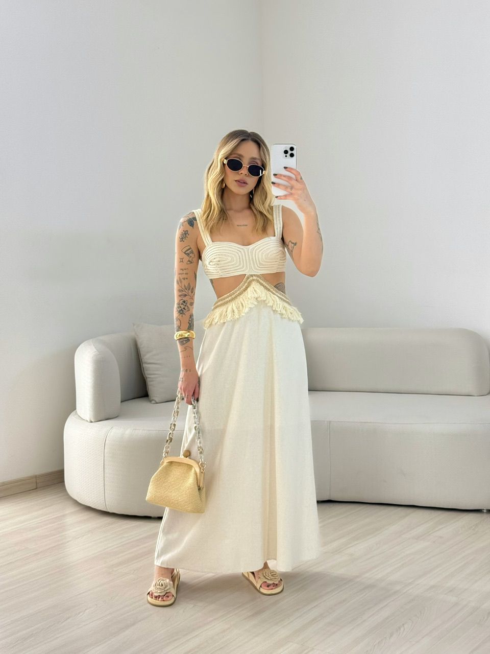VESTIDO POLIANA ALÇA CRU