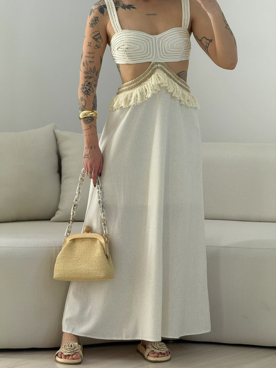 VESTIDO POLIANA ALÇA CRU