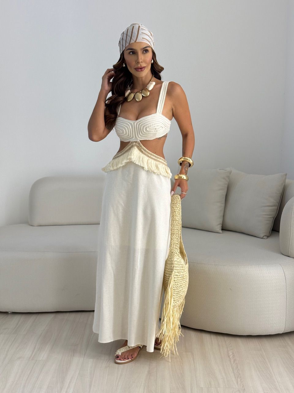 VESTIDO POLIANA ALÇA CRU