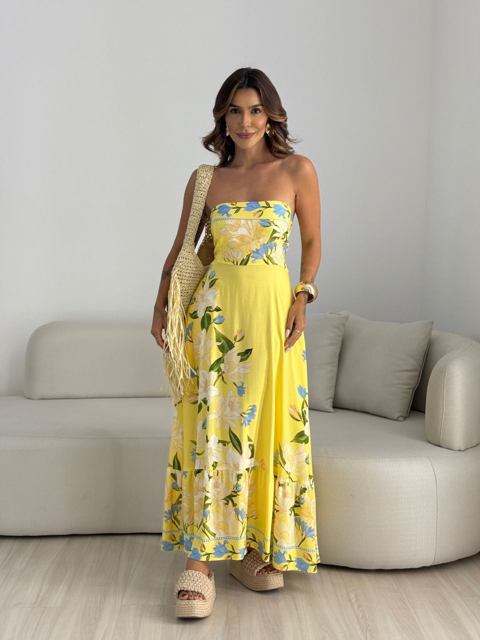 VESTIDO TERESA ESTAMPADO AMARELO - 0067730111 - CAROLLA FERRARO