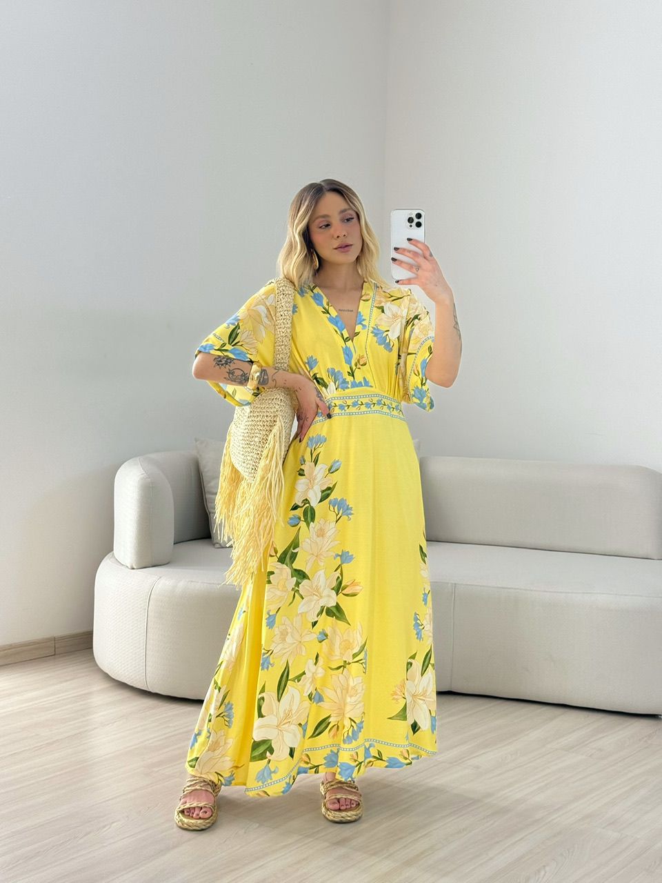 VESTIDO VANUSA ESTAMPADO AMARELO