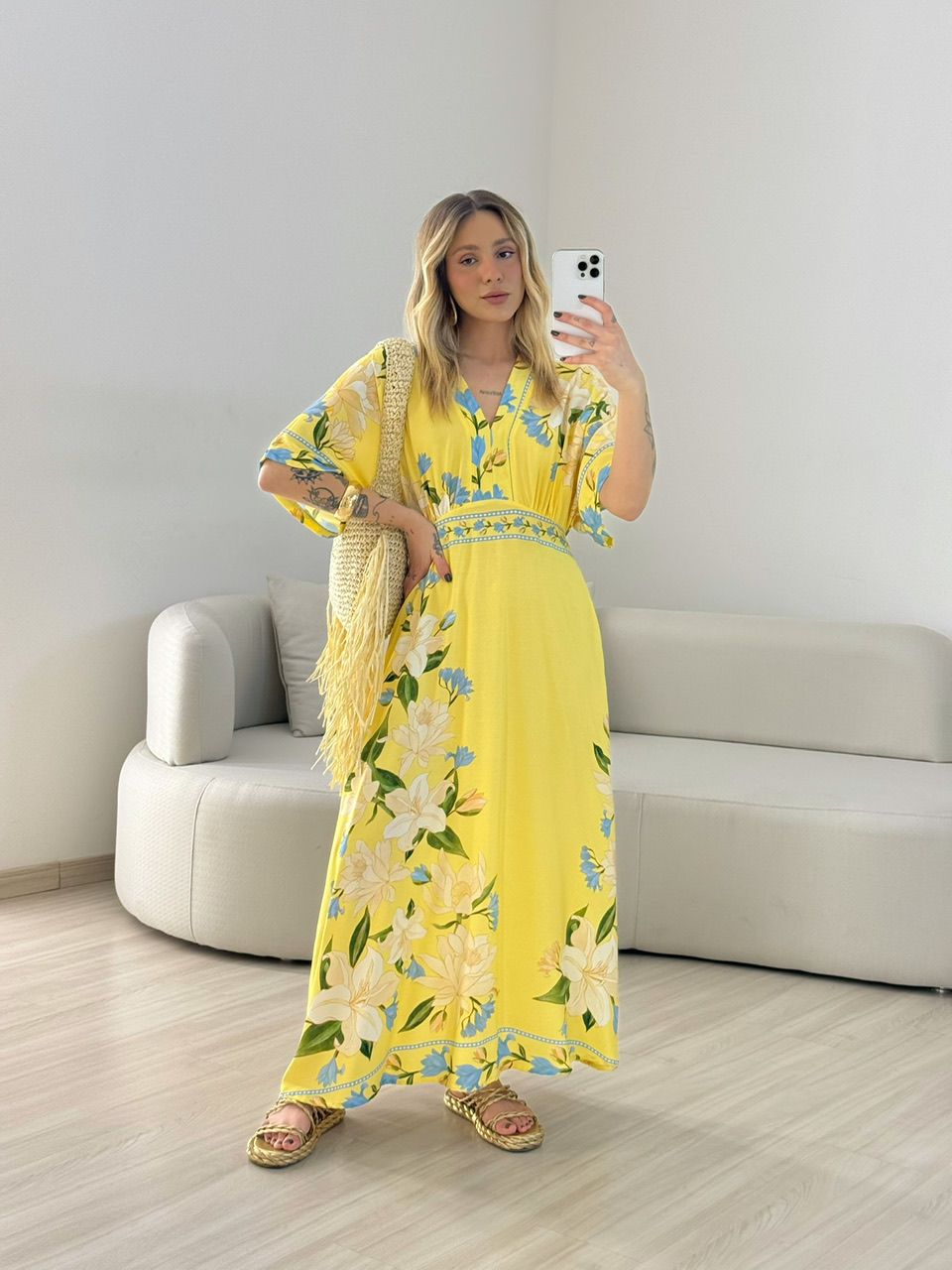 VESTIDO VANUSA ESTAMPADO AMARELO
