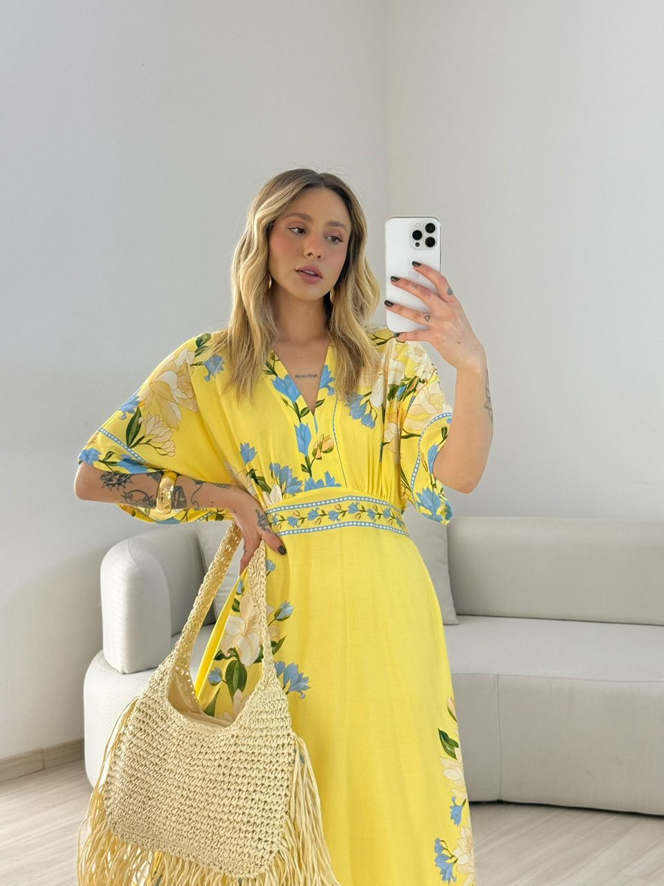VESTIDO VANUSA ESTAMPADO AMARELO