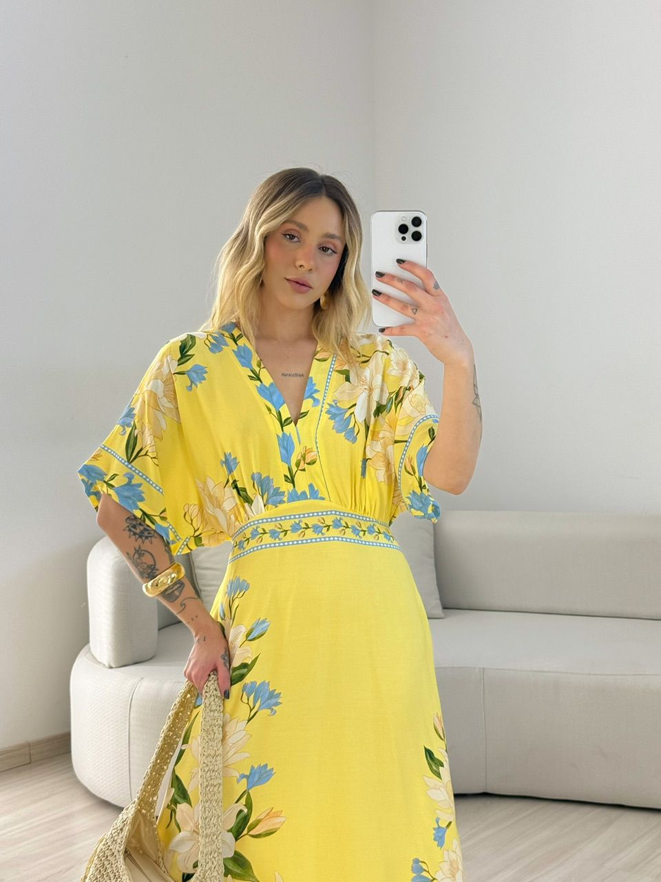 VESTIDO VANUSA ESTAMPADO AMARELO