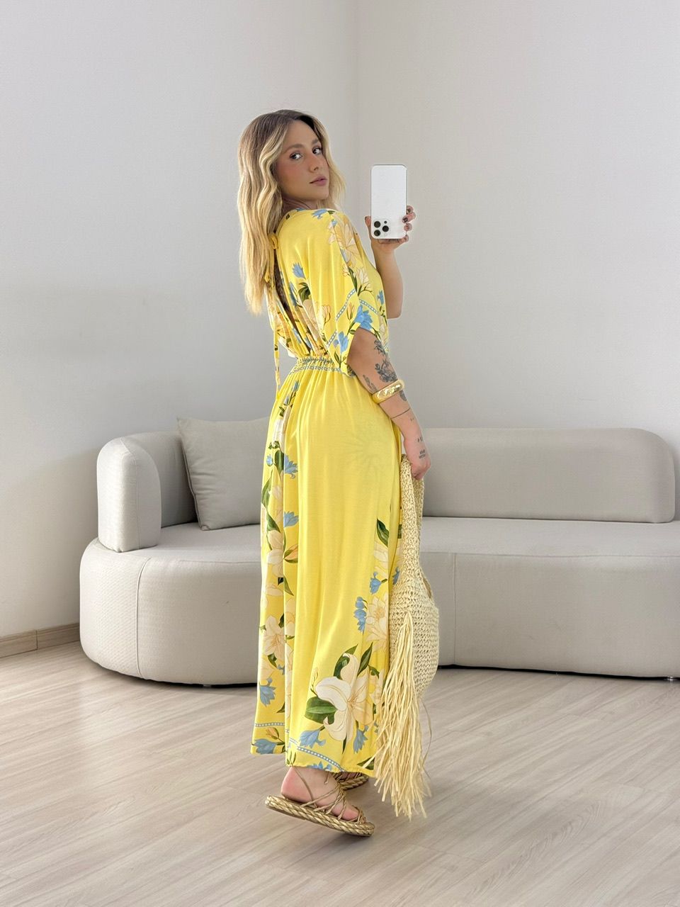 VESTIDO VANUSA ESTAMPADO AMARELO