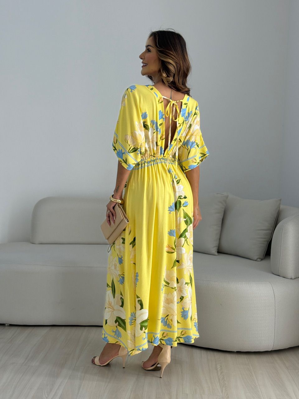 VESTIDO VANUSA ESTAMPADO AMARELO