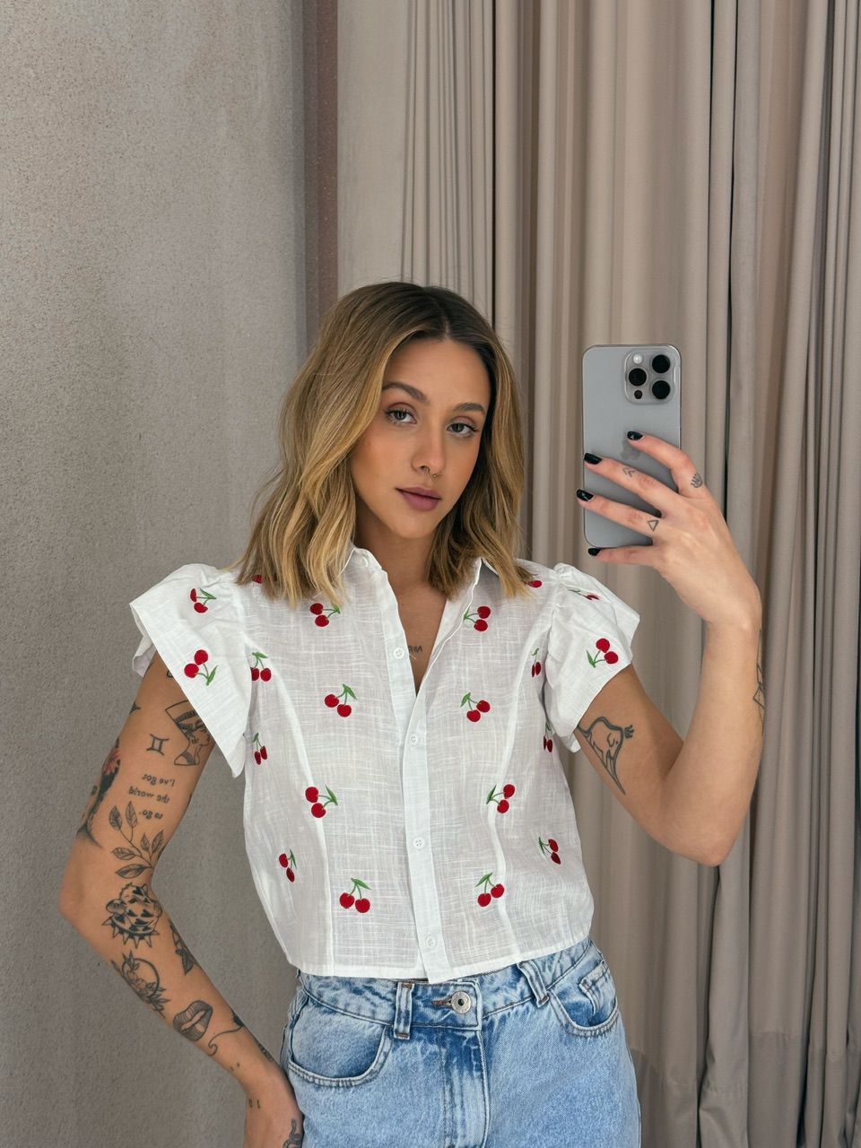 CAMISA BIA CEREJA BRANCA - 0056440099 - CAROLLA FERRARO