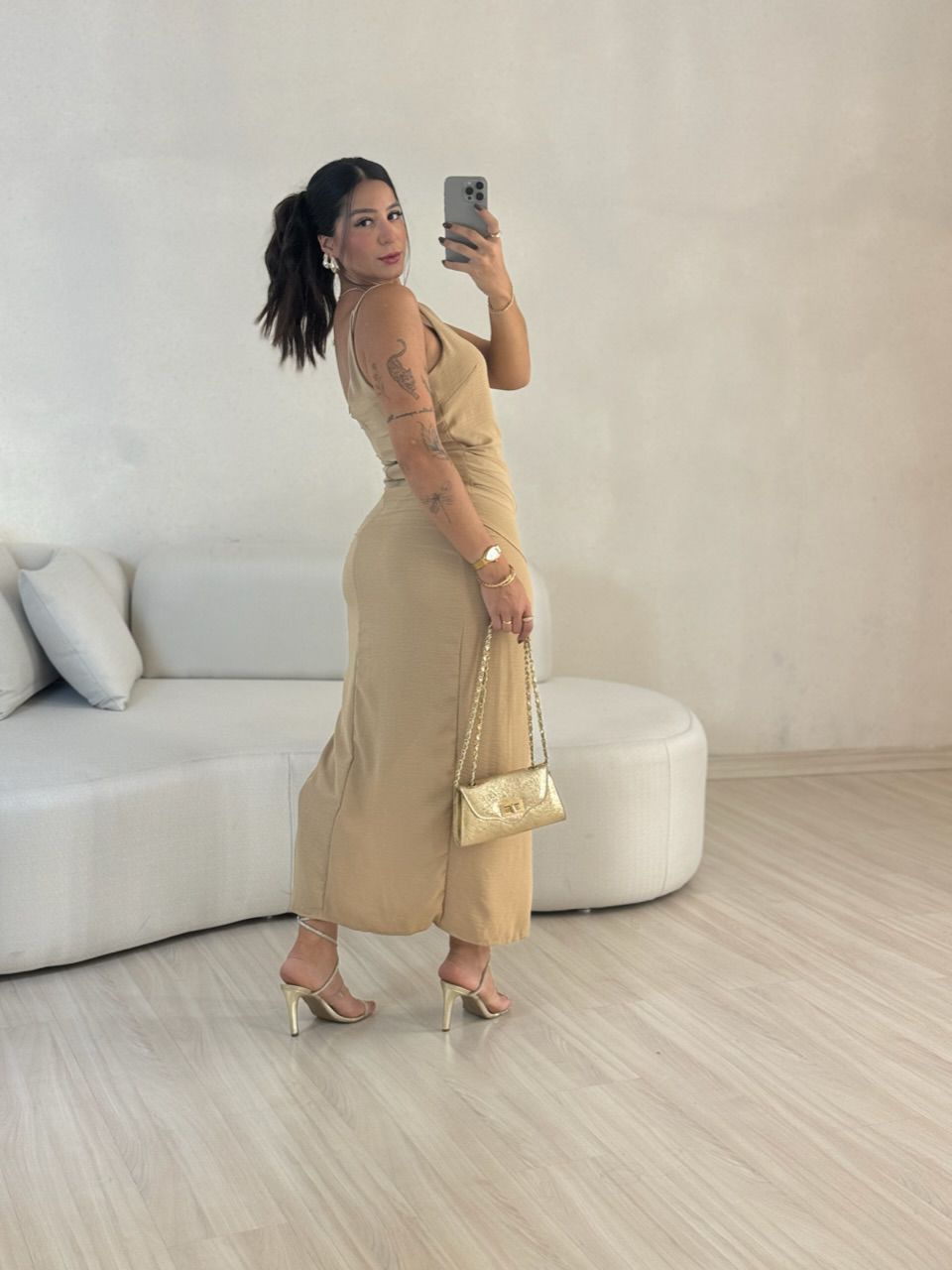 VESTIDO FENDA 02 DRAPEADO NUDE