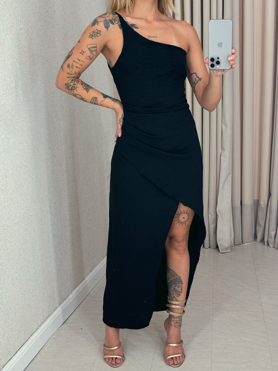 VESTIDO FENDA 02 DRAPEADO PRETO