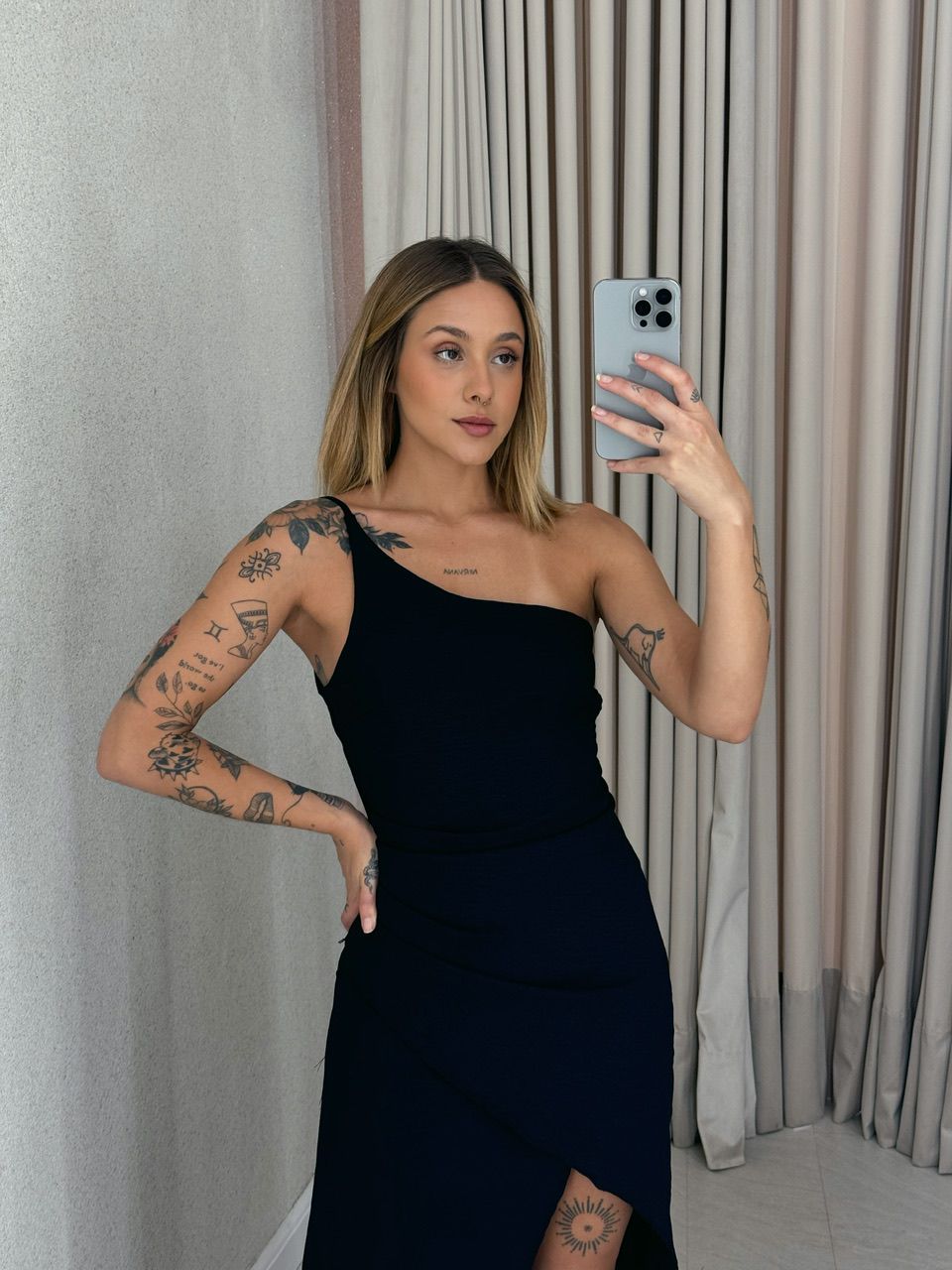 VESTIDO FENDA 02 DRAPEADO PRETO
