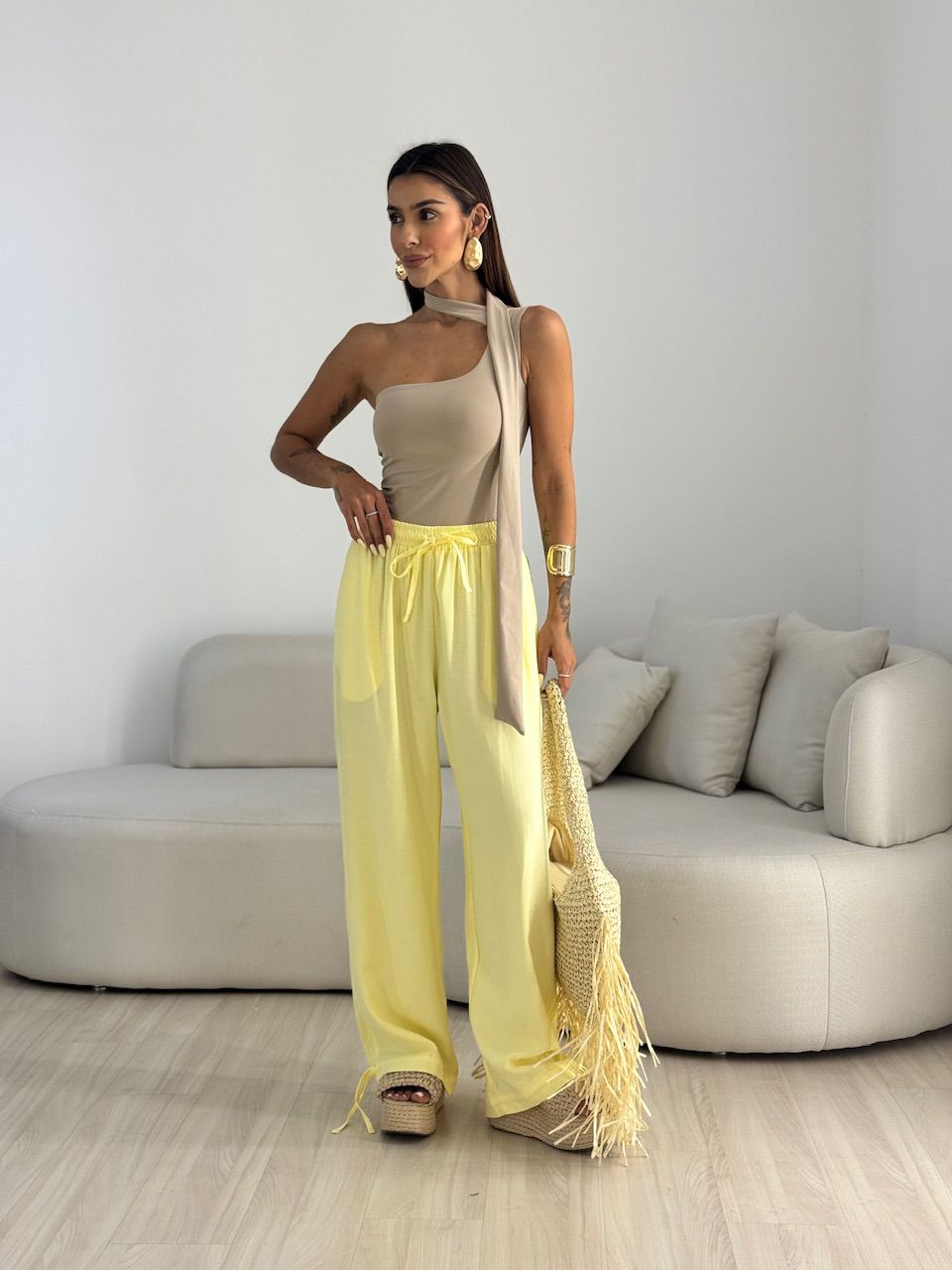 CALÇA FER LASTEX AMARELA