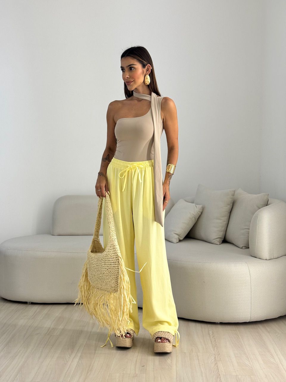 CALÇA FER LASTEX AMARELA