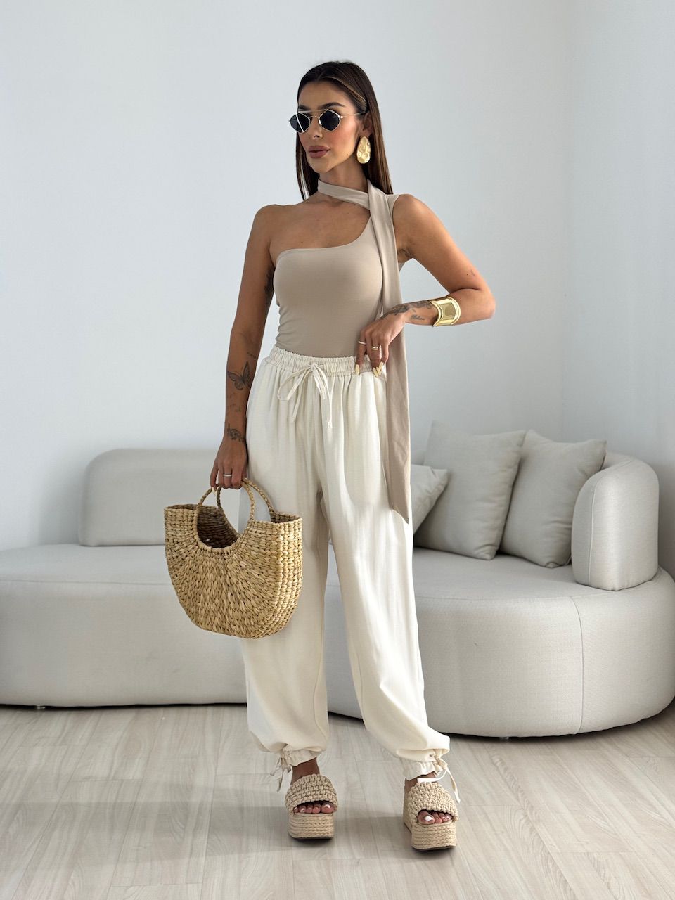 CALÇA FER LASTEX AREIA