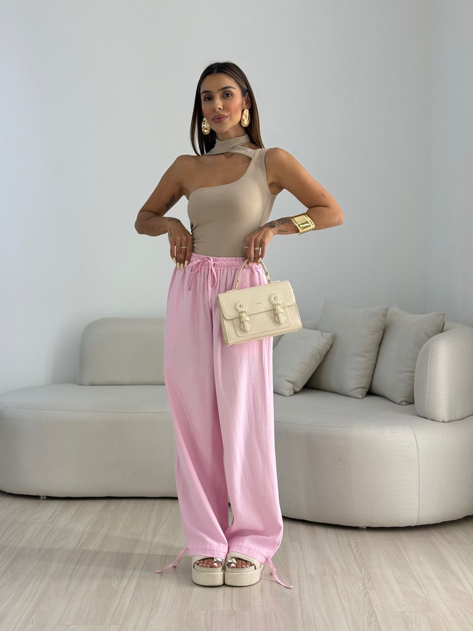 CALÇA FER LASTEX ROSA