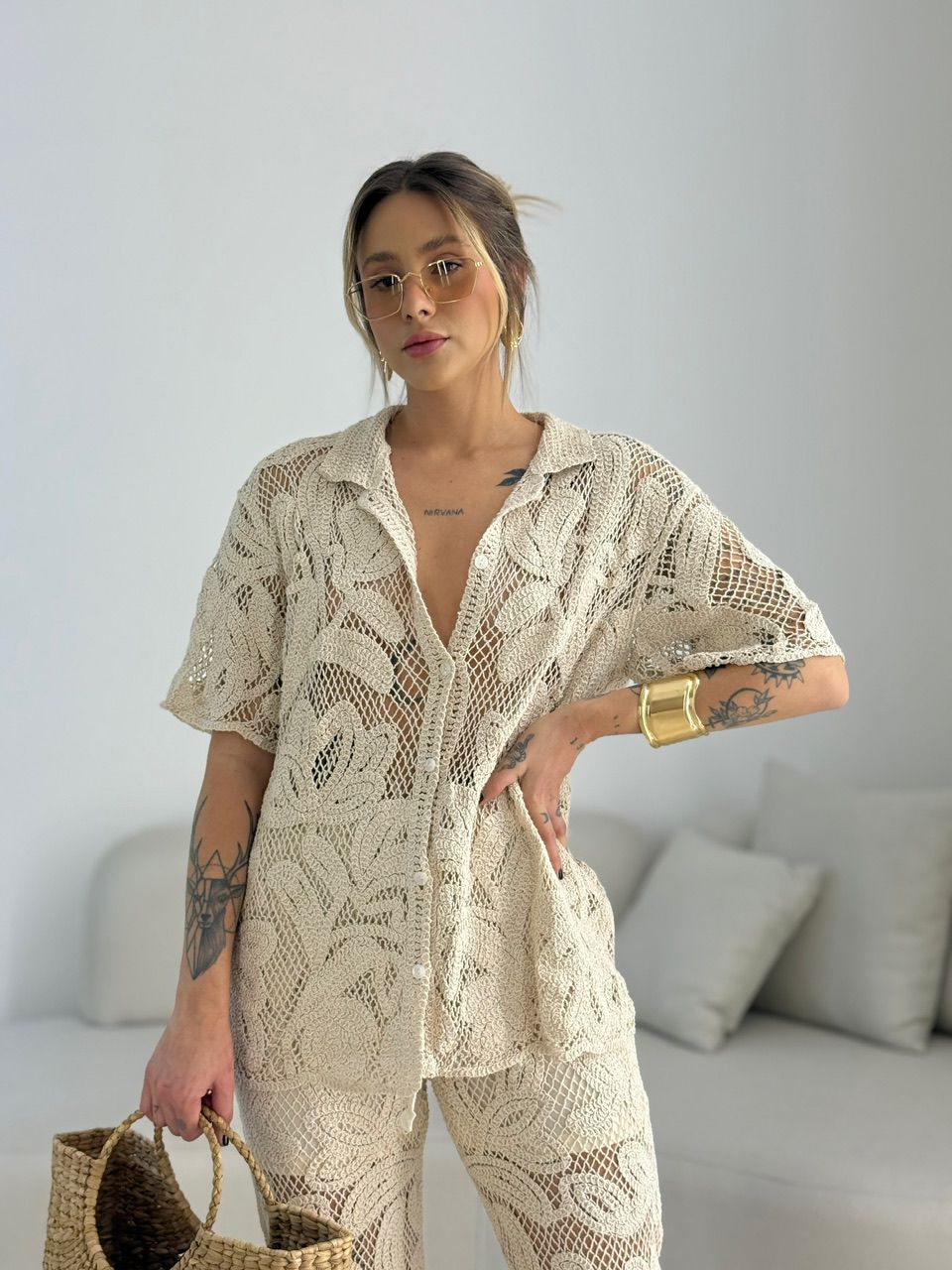 CAMISA MANUELA CROCHÊ CRU - 0069470132 - CAROLLA FERRARO