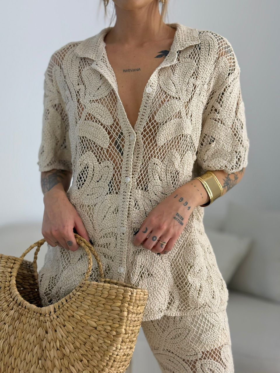 CAMISA MANUELA CROCHÊ CRU