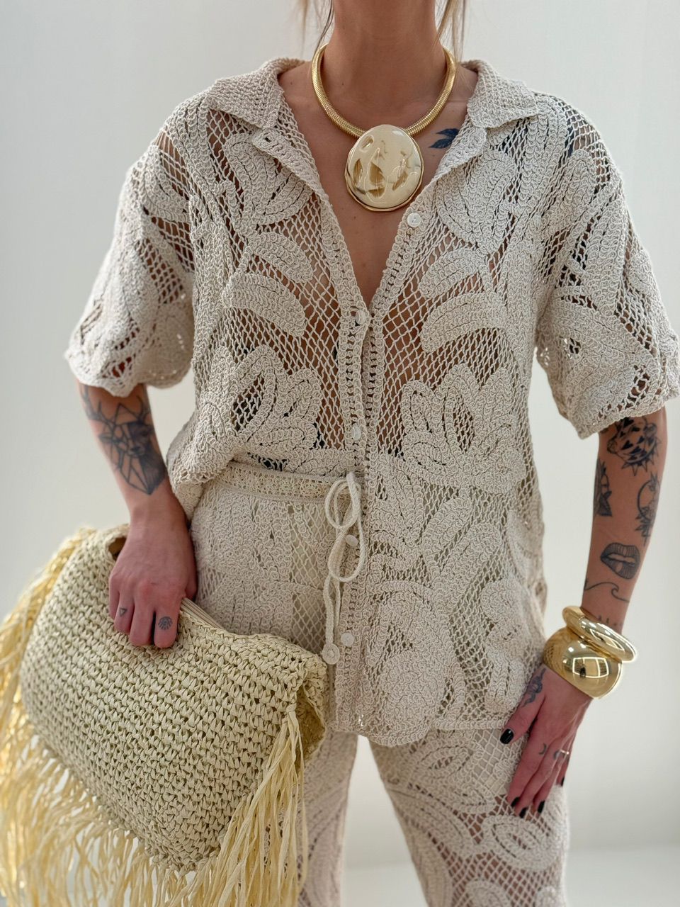 CAMISA MANUELA CROCHÊ CRU