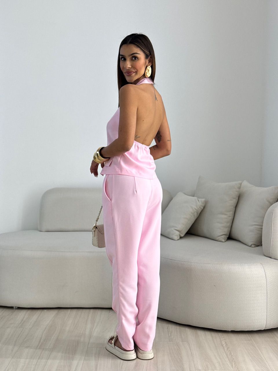 CONJUNTO LARI BOTÕES ROSA