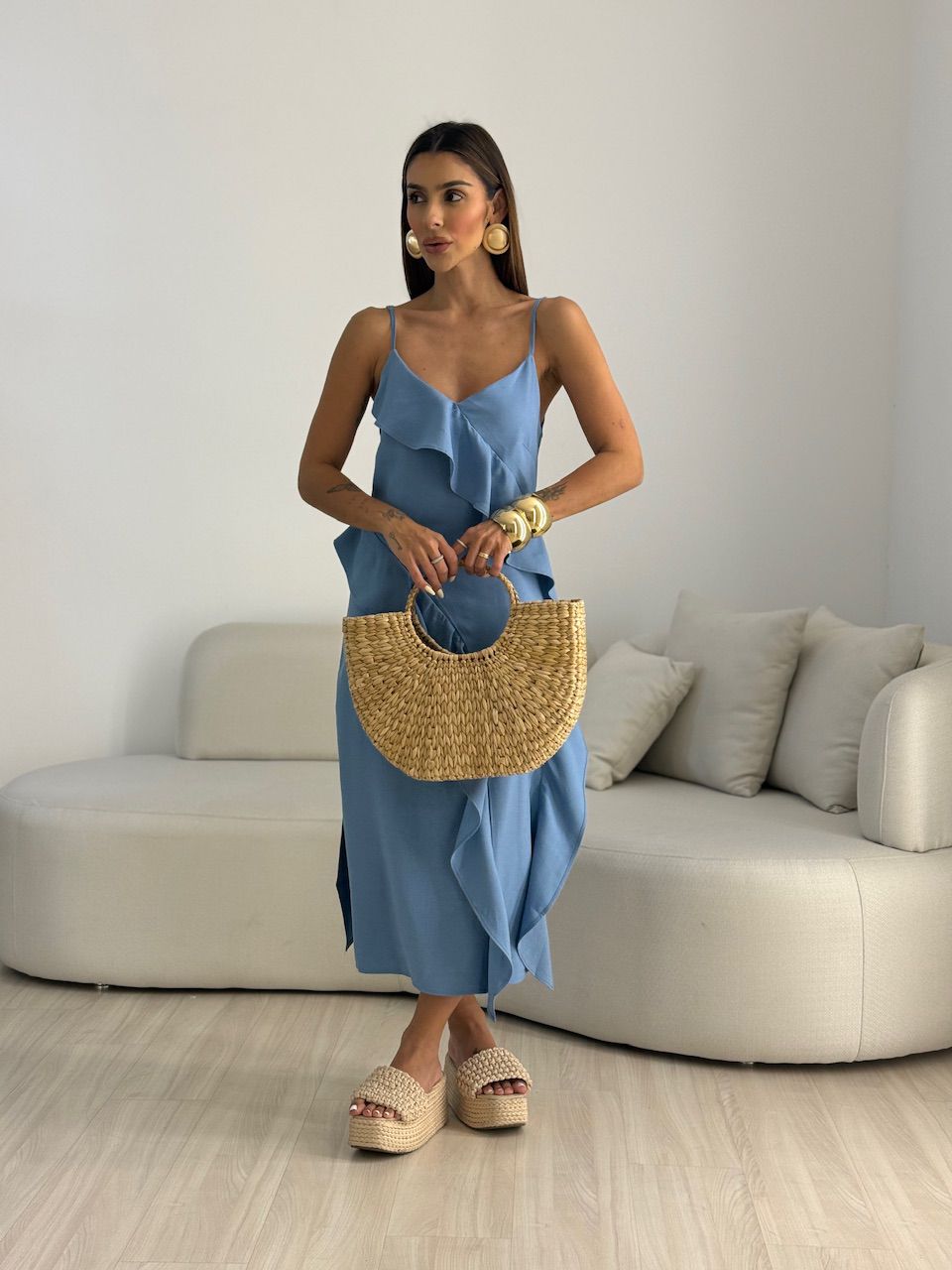 VESTIDO ALANIS BABADO BLUE JEANS