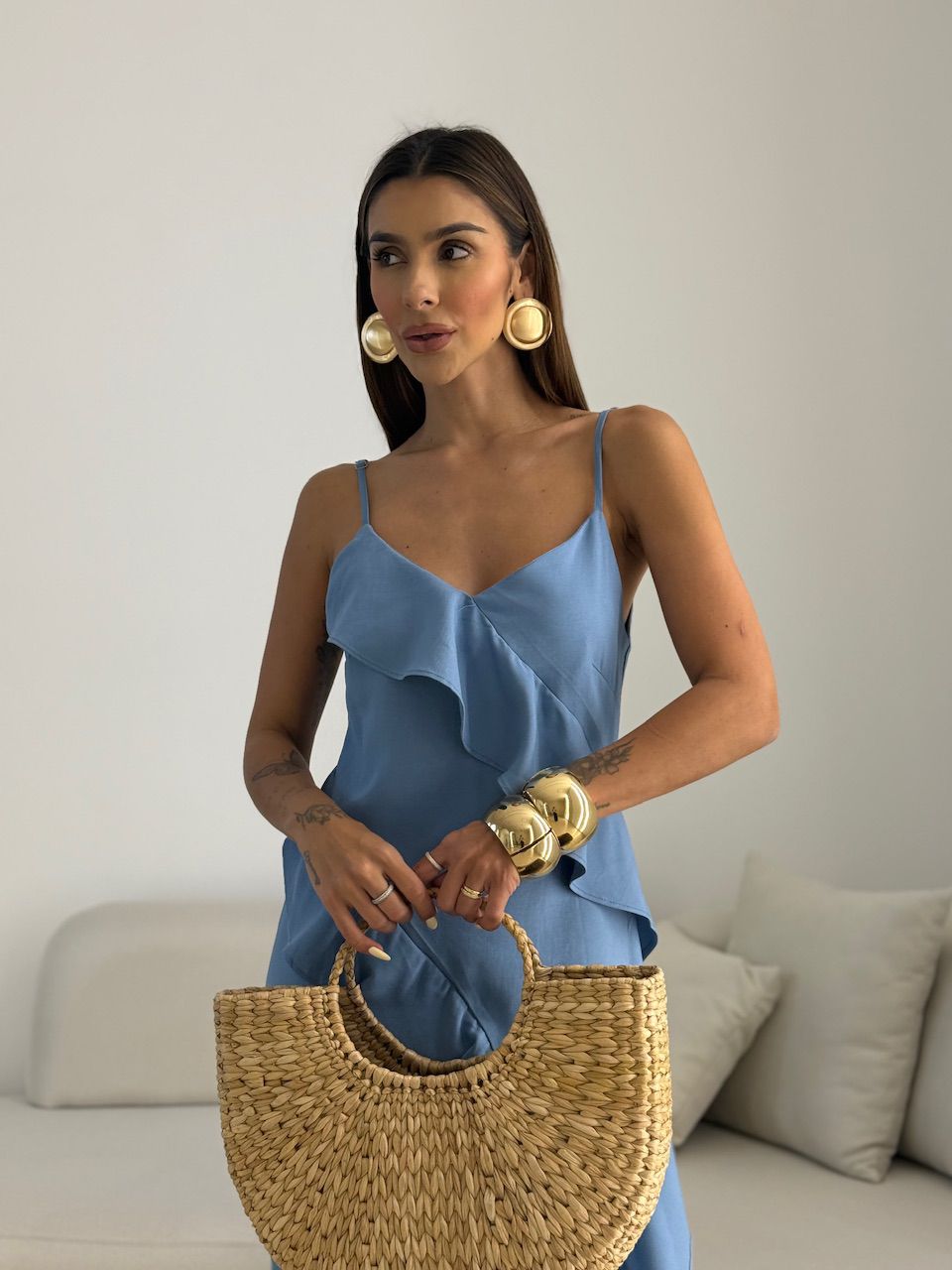 VESTIDO ALANIS BABADO BLUE JEANS