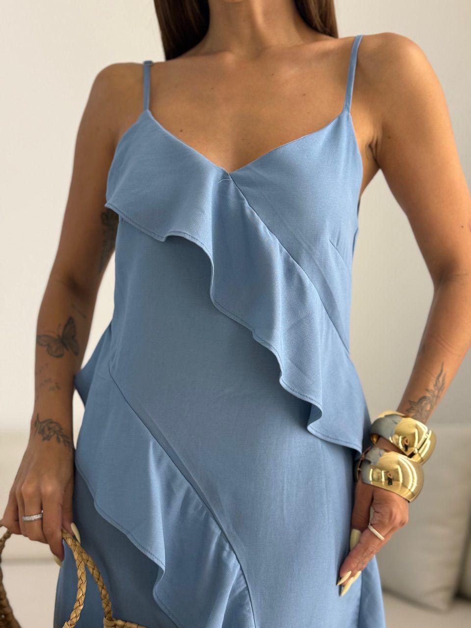 VESTIDO ALANIS BABADO BLUE JEANS