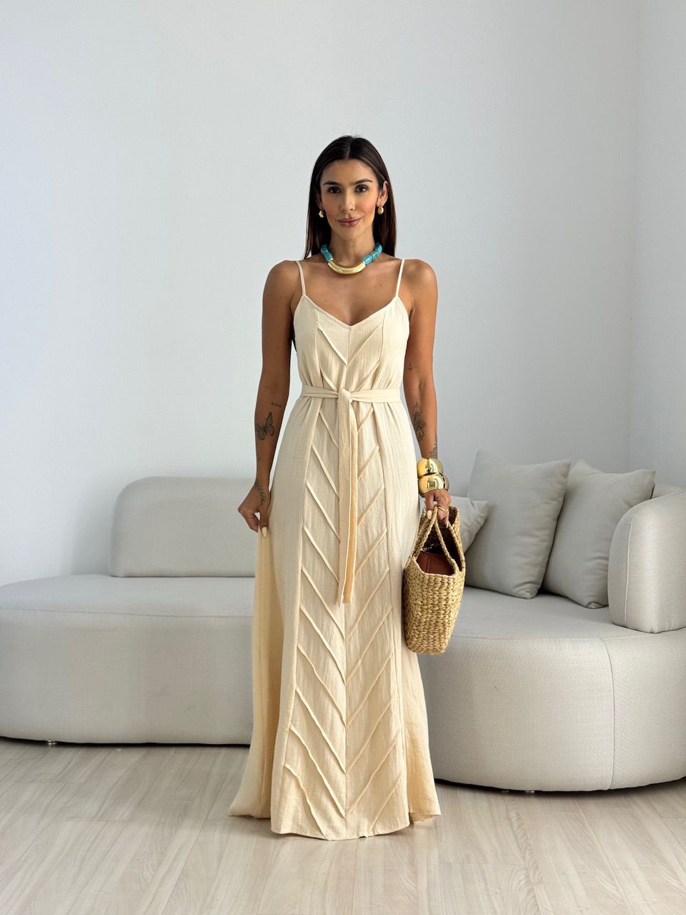 VESTIDO DUDA ALÇA AREIA - 0069370110 - CAROLLA FERRARO