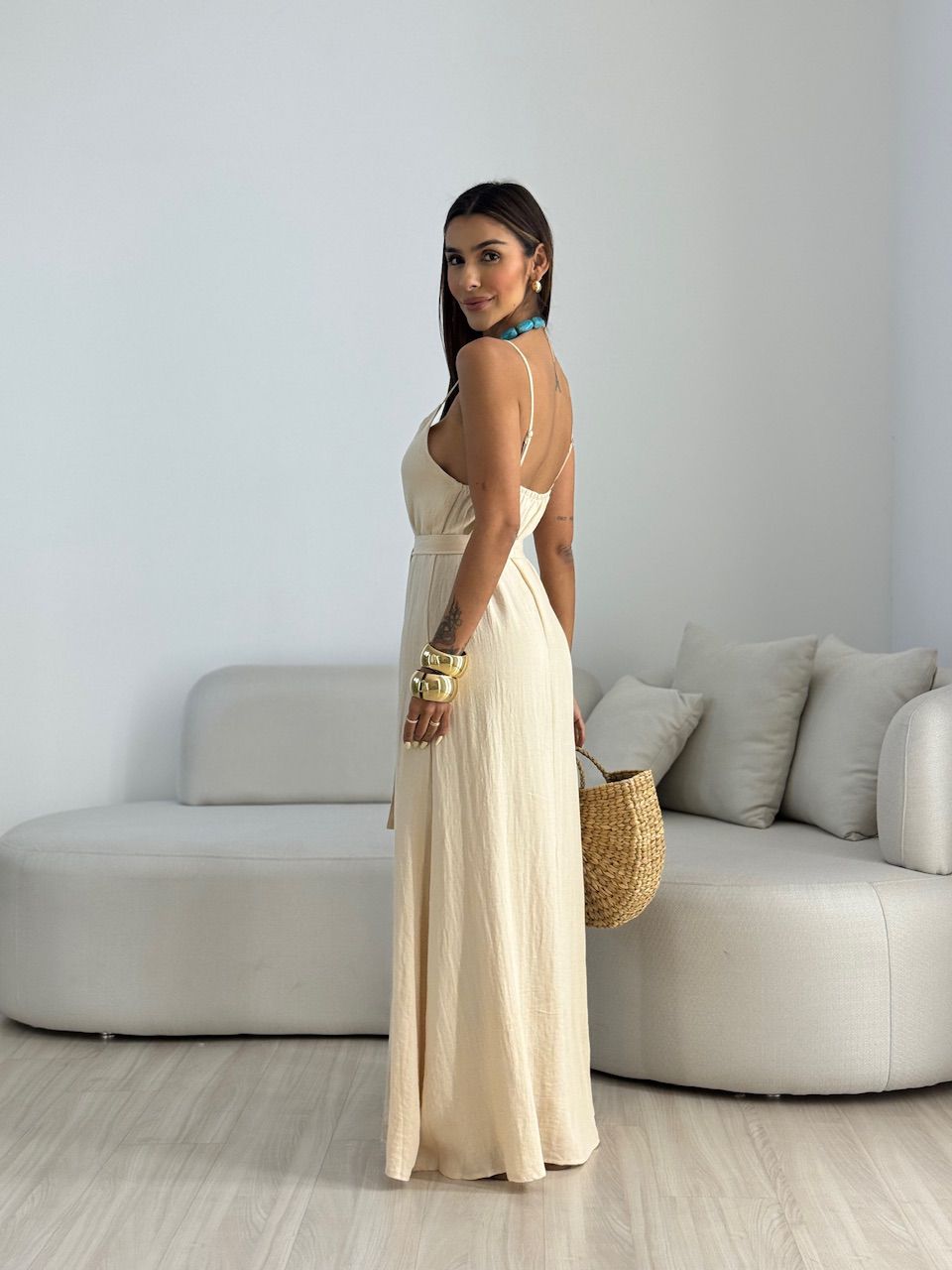 VESTIDO DUDA ALÇA AREIA