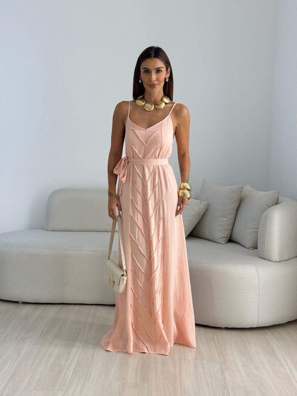 VESTIDO DUDA ALÇA BABY PEACH - 0069370439 - CAROLLA FERRARO