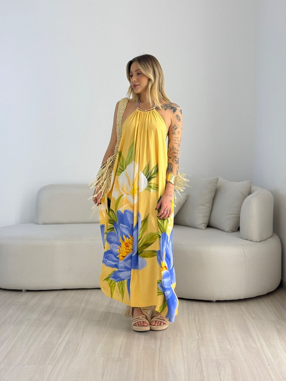 VESTIDO SUZANA FLORES AMARELO