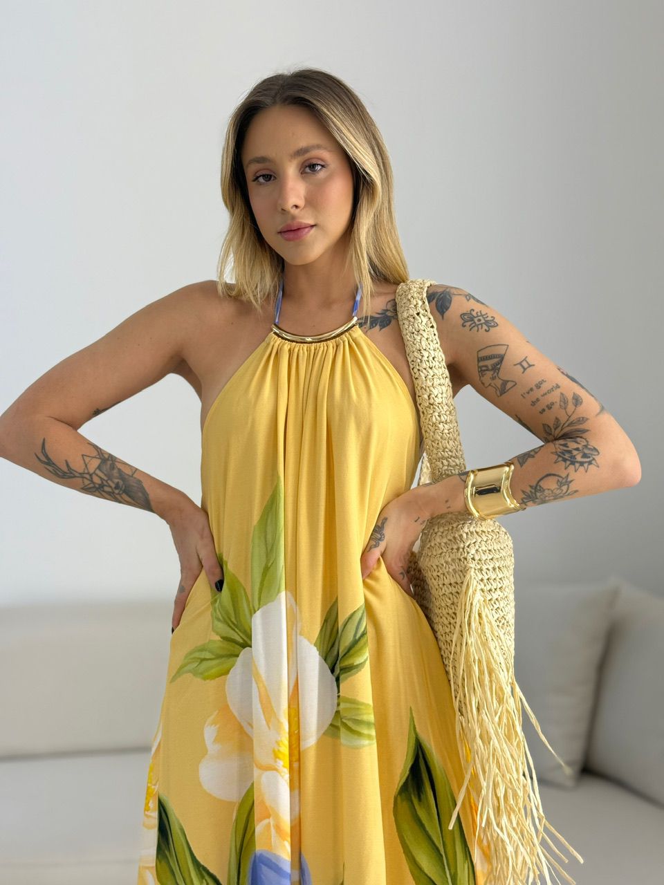 VESTIDO SUZANA FLORES AMARELO