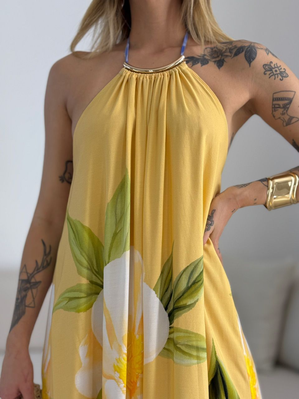 VESTIDO SUZANA FLORES AMARELO