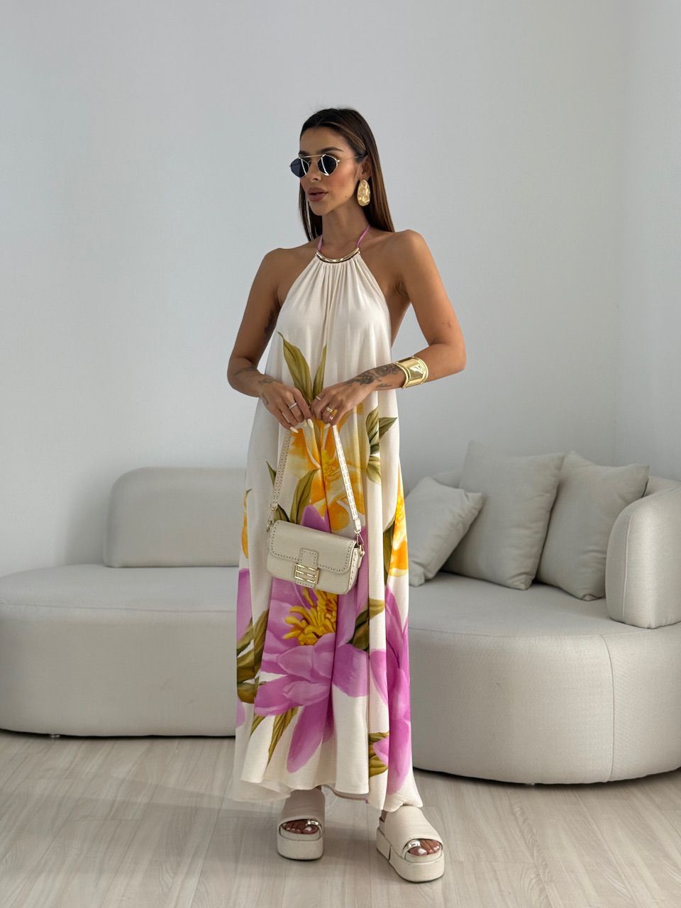 VESTIDO SUZANA FLORES MARFIM