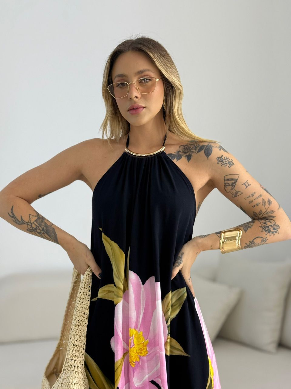 VESTIDO SUZANA FLORES PRETO