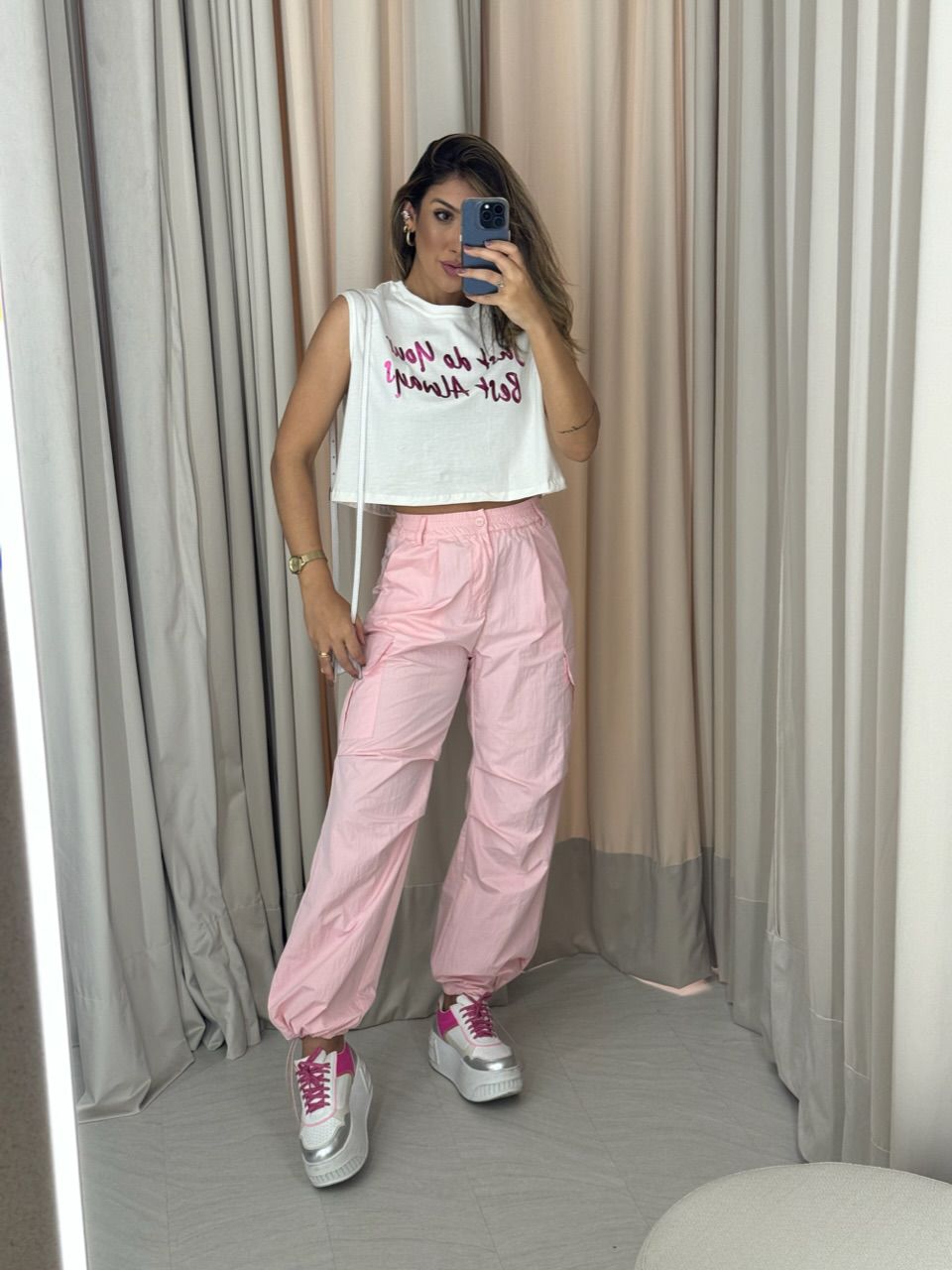 CALÇA BRENDA PARACHUTE ROSA CLARO