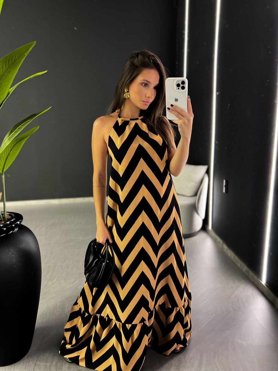 VESTIDO CHEVRON FRENTE ÚNICA CARAMELO