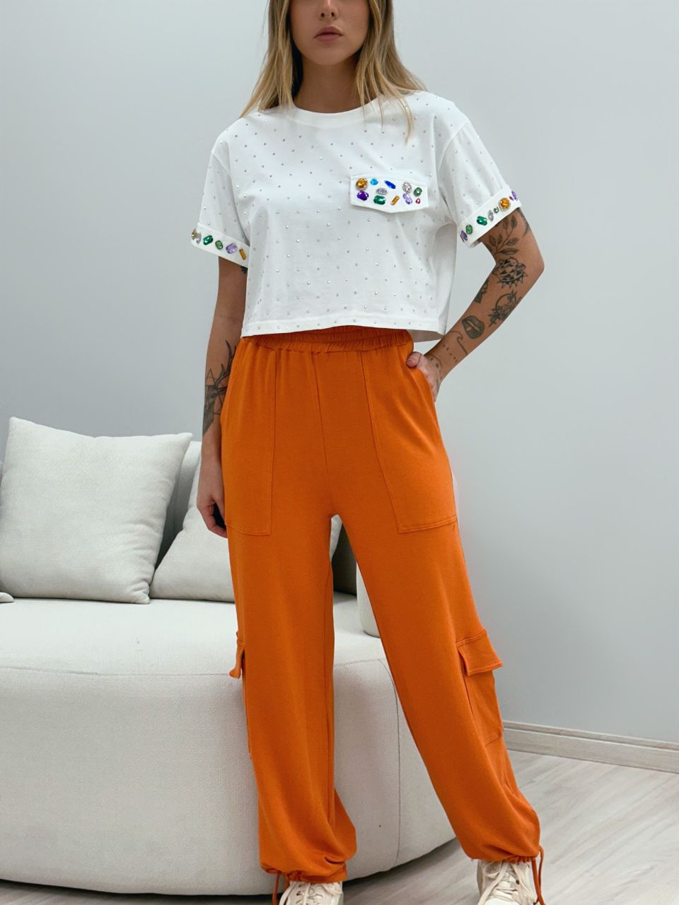 CALÇA PARACHUTE MOLETINHO LARANJA