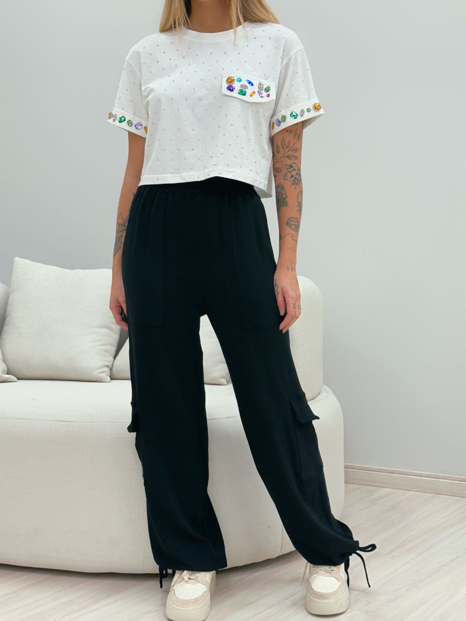 CALÇA PARACHUTE MOLETINHO PRETA - 0048800033 - CAROLLA FERRARO