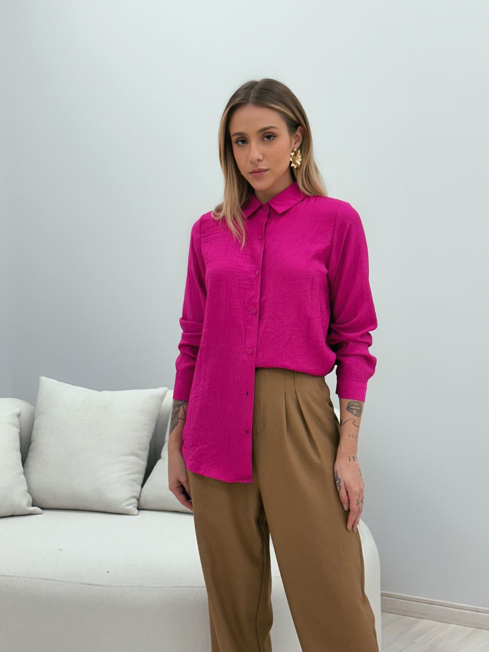 CAMISA LARA LISA FUCSIA - 0048810120 - CAROLLA FERRARO