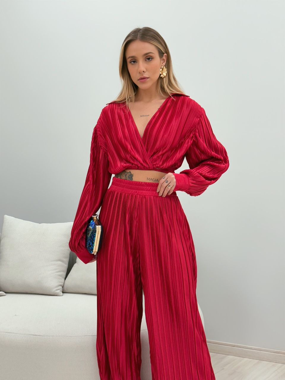 CONJUNTO CAMILA PLISSADO VERMELHO