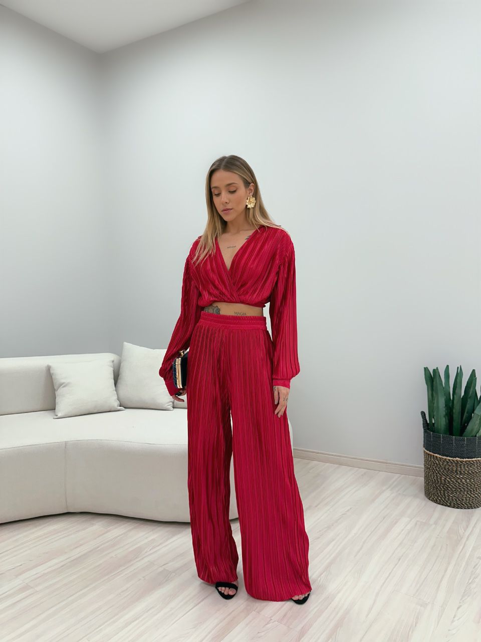 CONJUNTO CAMILA PLISSADO VERMELHO - 0048760006 - CAROLLA FERRARO