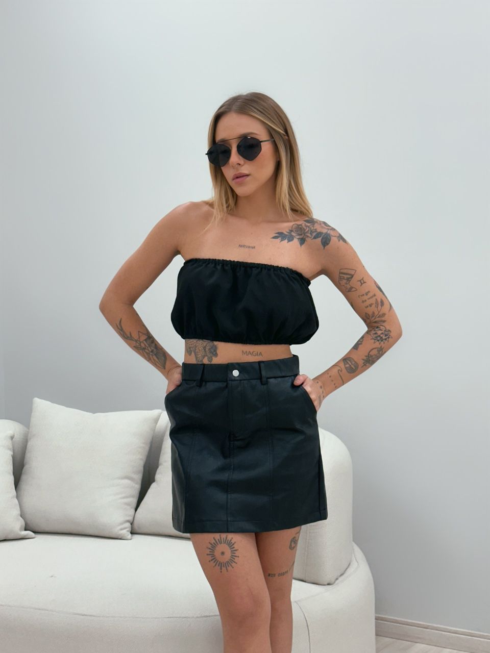 SAIA PIETRA COURO FAKE PRETA - 0048770033 - CAROLLA FERRARO