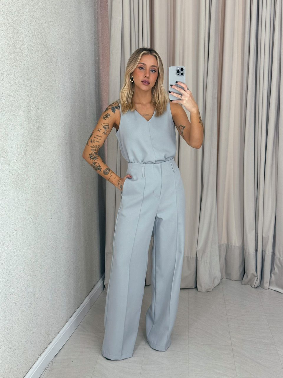 CONJUNTO LETICIA CALÇA CINZA - 0061520091 - CAROLLA FERRARO