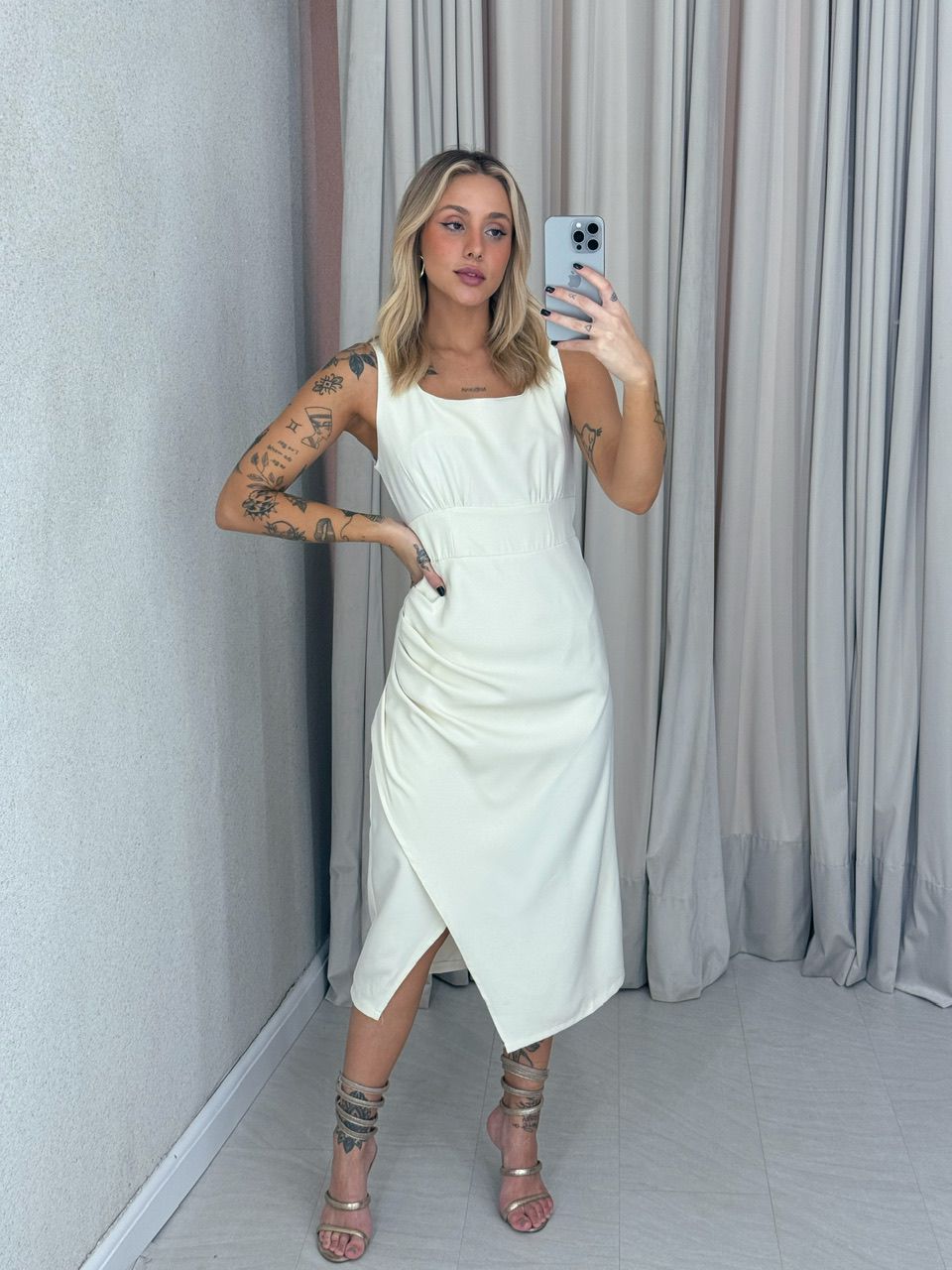VESTIDO LIGIA DRAPEADO AREIA