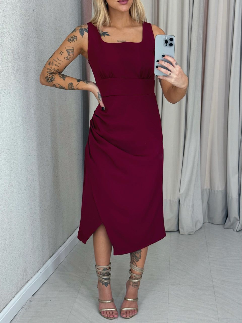 VESTIDO LIGIA DRAPEADO CHERRY RED