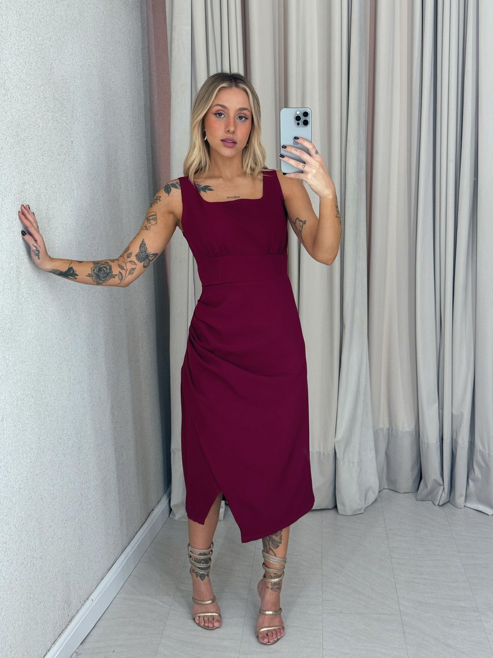 VESTIDO LIGIA DRAPEADO CHERRY RED