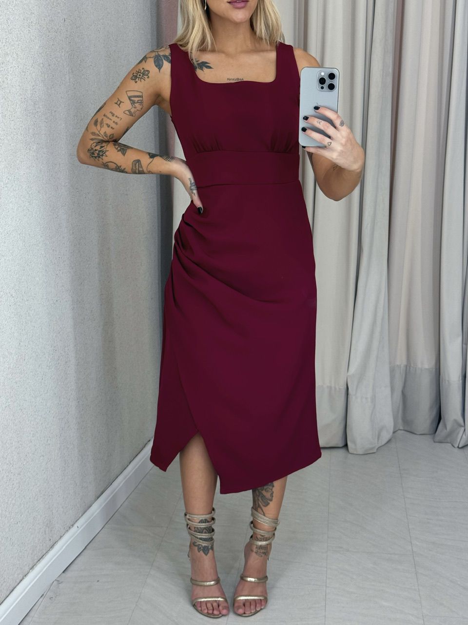 VESTIDO LIGIA DRAPEADO CHERRY RED