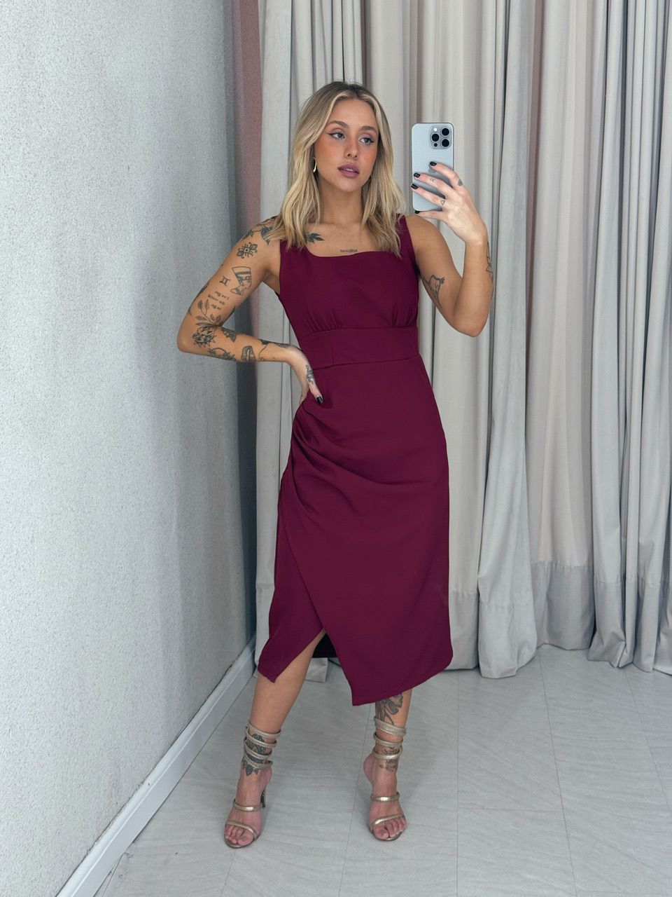 VESTIDO LIGIA DRAPEADO CHERRY RED