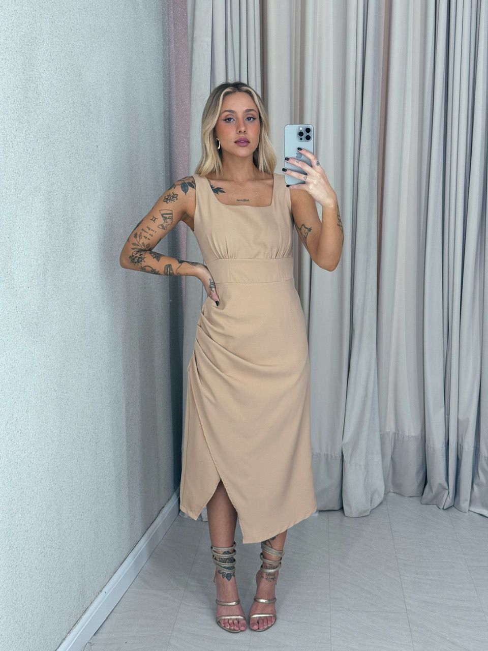 VESTIDO LIGIA DRAPEADO NUDE